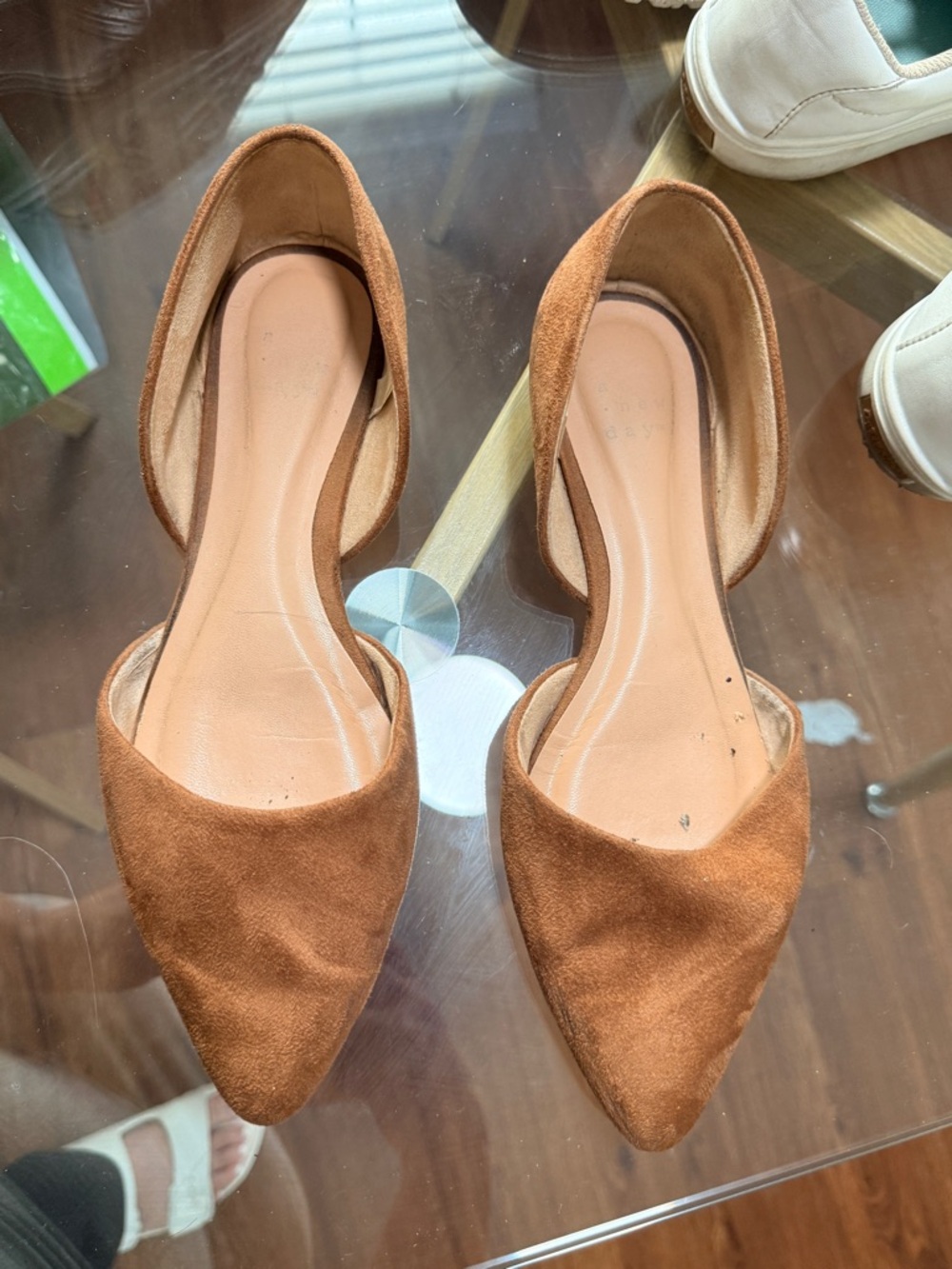 Women's Pointed Toe D'Orsay Flats in Brown Suede